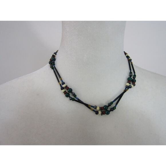 Multi Color Bead Necklace 30" Boho Cottagecore Retro Grunge Hippie Whimsigoth - Picture 2 of 4